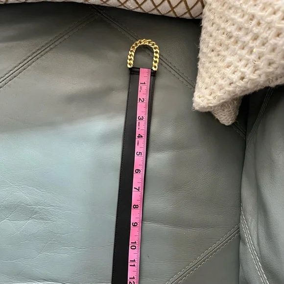 Vintage GORBANI Genuine Leather GOLD CURB CHAIN LOOK Elegant BLACK BELT M - Picture 11 of 16